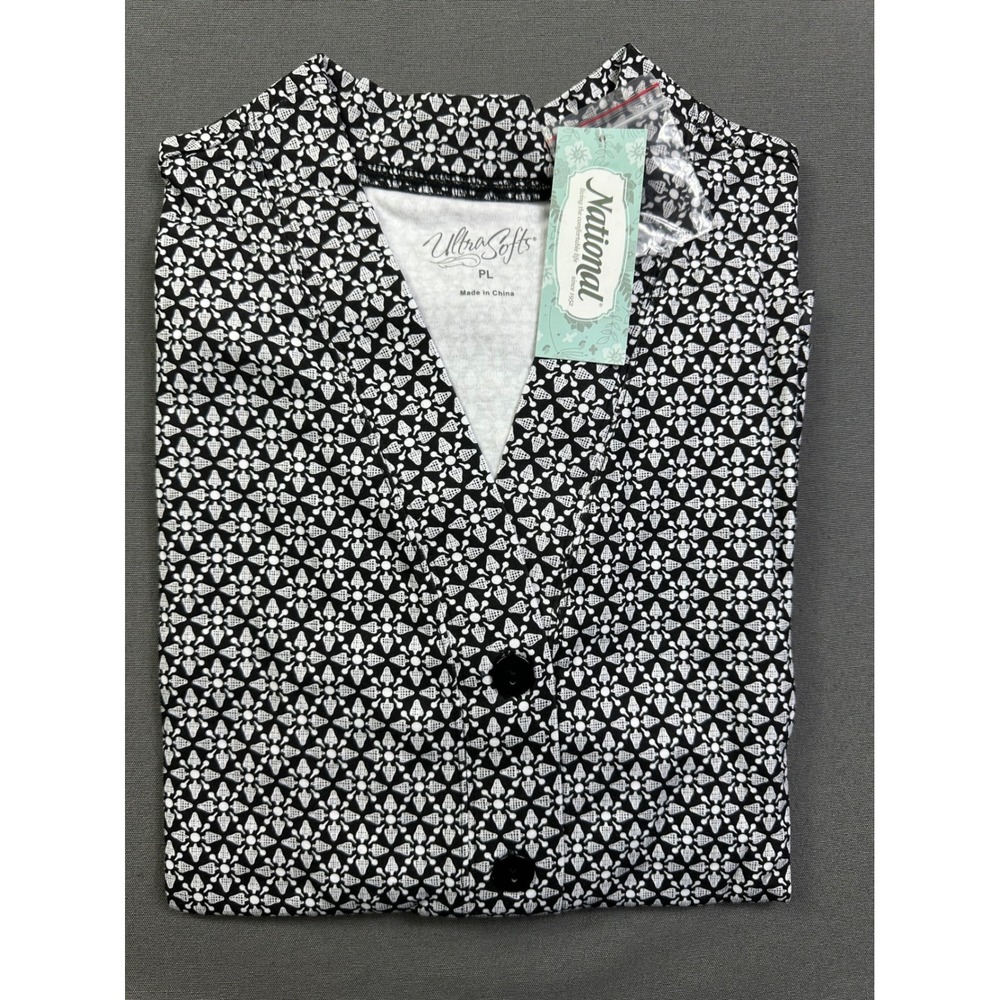National UltraSofts Women Black White Geometric Button Cardigan Top PL 24457